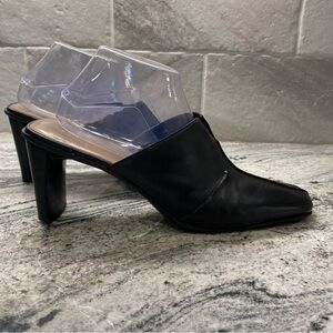 Nicole "Brakes" women's size 10 Leather slip on Black block heel Mules